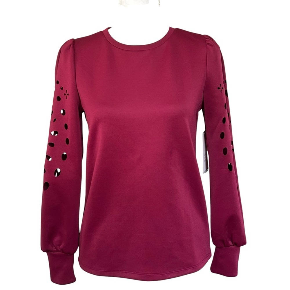 Calligraphie Long Puff Laser Cut Sleeve Top Women’s SZ Small Berry Fall NEW